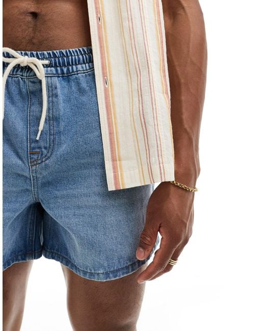 ASOS Blue Wide Shorter Length Denim Shorts With Elasticated Waist for men