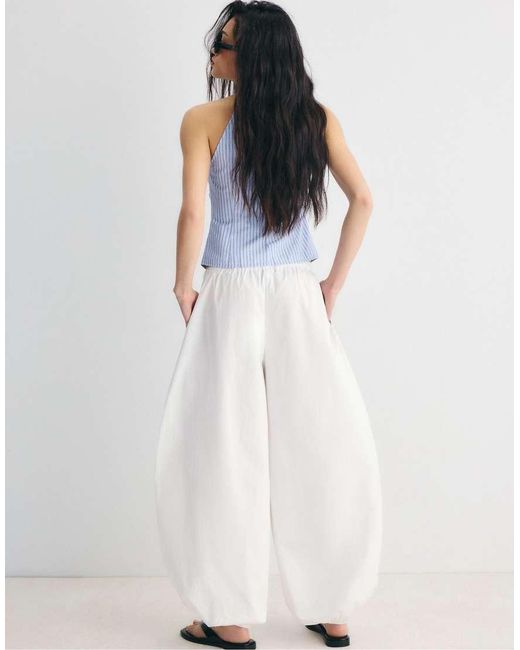Stradivarius White Poplin Volume Trousers