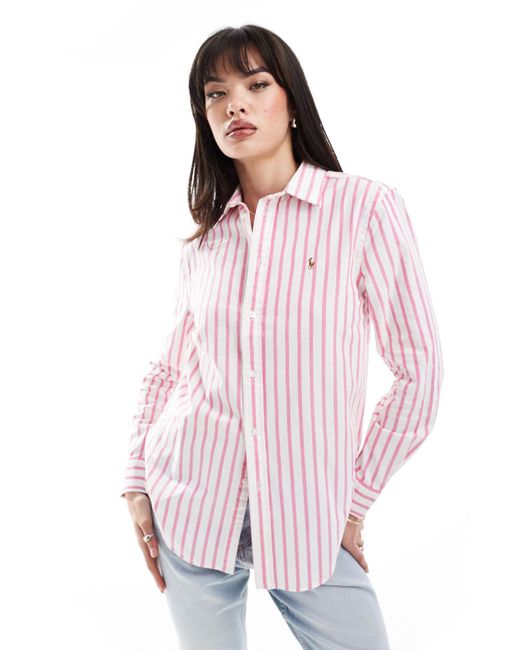 Polo Ralph Lauren Pink – oxford-hemd mit logo und streifen