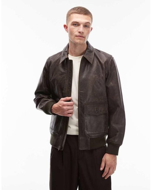 Levi's Black Clayton Leather Aviator Jacket for men