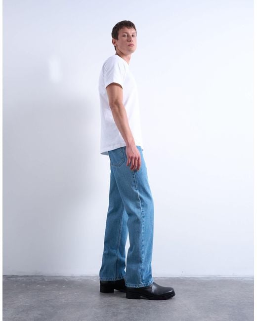 Topman Blue Rigid Straight Jeans for men