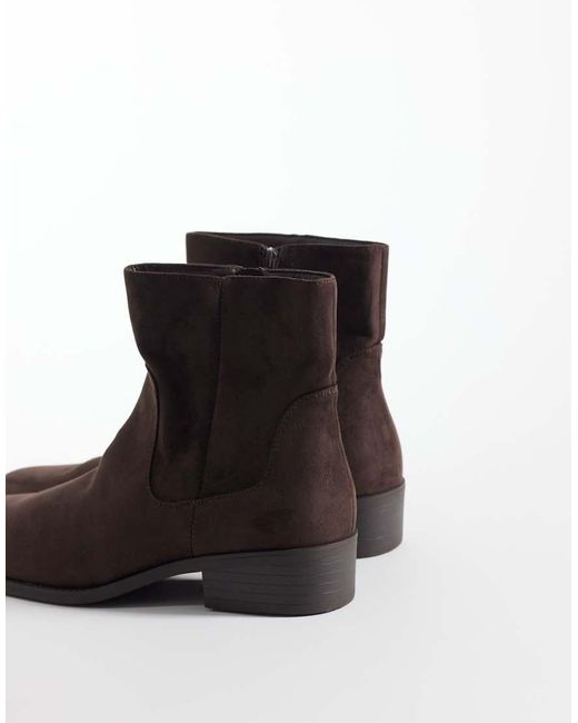 SEQWL Brown Morty Faux Suede Square Toe Western Boots for men