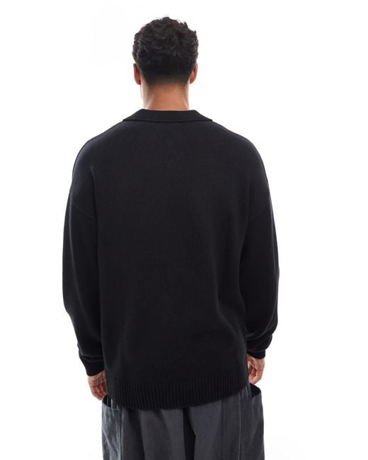 Jack & Jones Blue Oversize Quarter Zip Knitted Polo for men