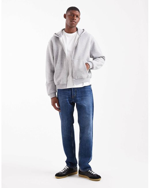 ASOS White Essentials Boxy Relaxed Zip Through Hoodie for men