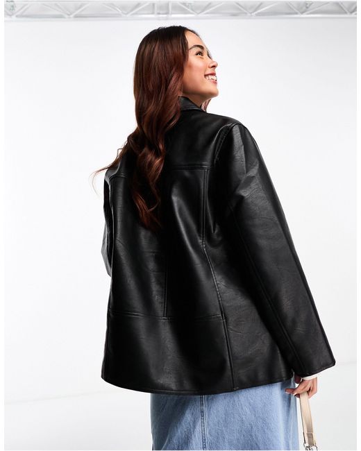 ASOS Black Faux Leather Clean Top Collar Jacket