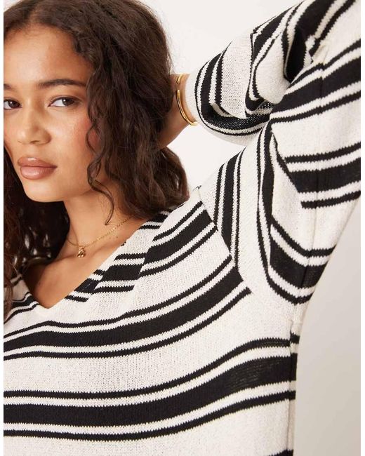 Camiseta A Rayas Monocromáticas Extragrande De Manga Larga Con Cuello De Pico De Punto De (Parte De Un Conjunto)-Negro ASOS de color White
