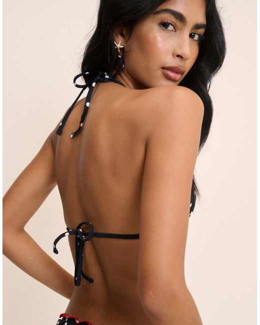 Nobody's Child Black Polka Dot Frill Edge Triangle Bikini Top