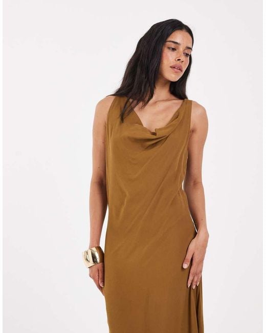 Aware Brown Sleeveless Cowl Neck Maxi Dress