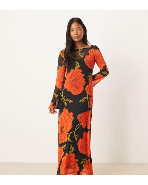 Never Fully Dressed Red Petite Long Sleeve Mesh Maxi Dress