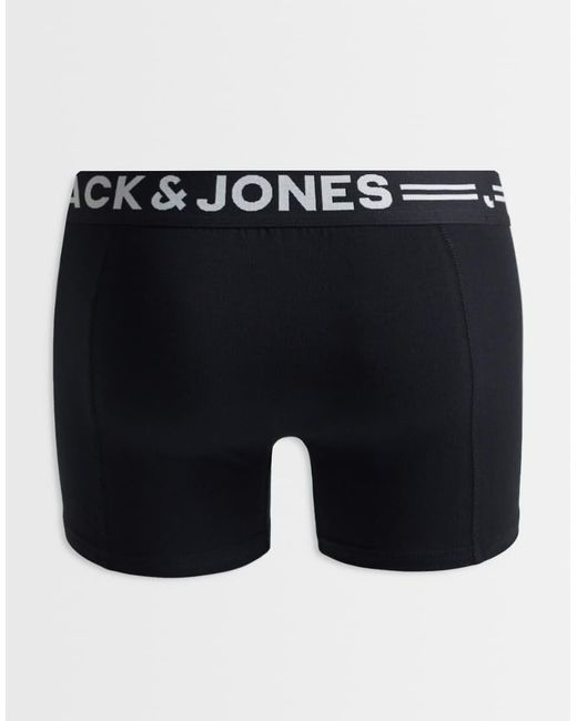 Jack & Jones Black 3 Pack Contrast Waist Band Trunks for men