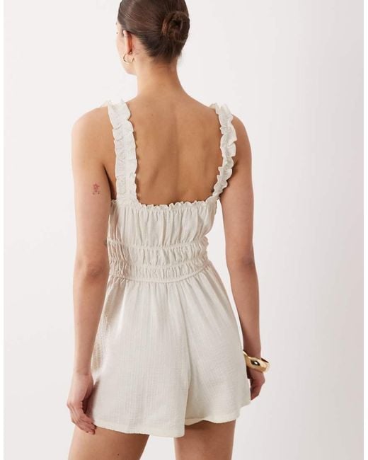 Miss Selfridge White Seersucker Shirred Romper