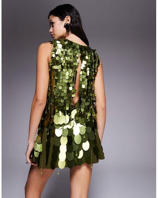 ASOS Green Dropped Slouchy Waist Embellished Mini Dress