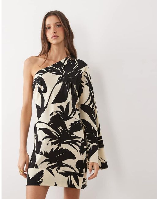 Mango Natural One Shoulder Mini Dress