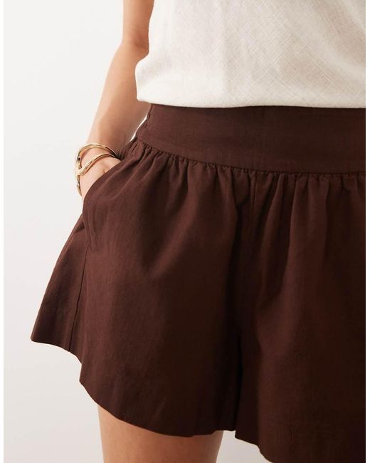 ASOS Brown Linen Look Pull On Shorts