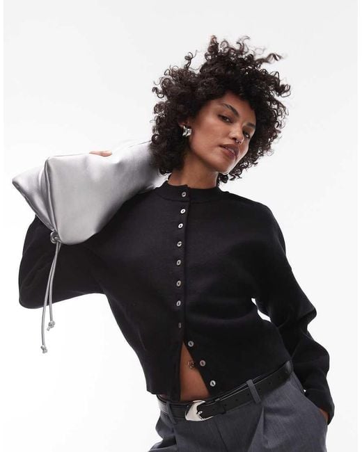 TOPSHOP Black Knitted Compact Fitted Waist Cardigan