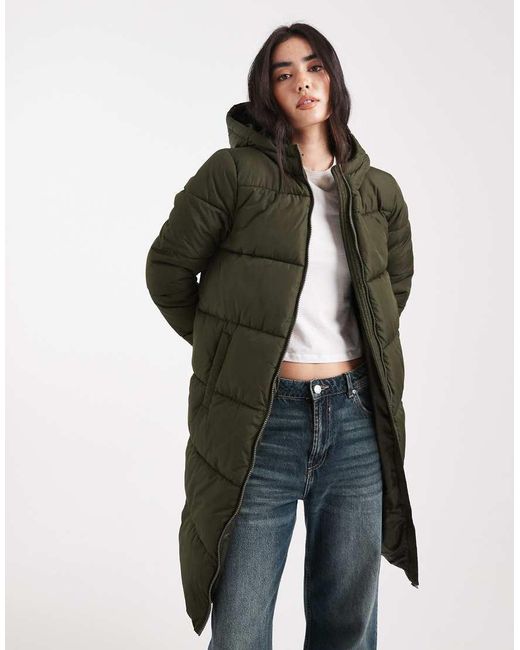 Pieces Green Hooded Longline Padded Coat