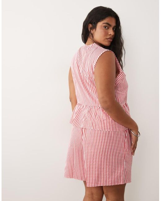Vila Curve Pink Tie Front Peplum Hem Top Co-ord
