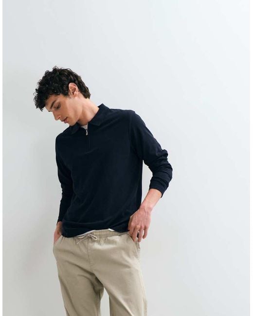 Jack & Jones Blue Long Sleeve Zip Polo Top for men