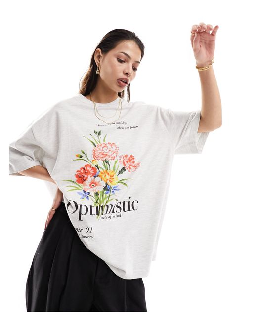 T-shirt coupe boyfriend à imprimé graphique botanique et optimistic - glace chiné ASOS en coloris White