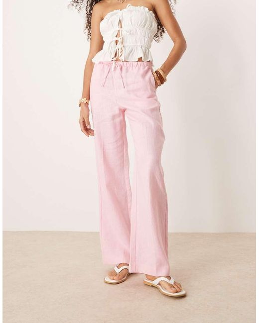 Mango Pink Pull On Linen Trouser