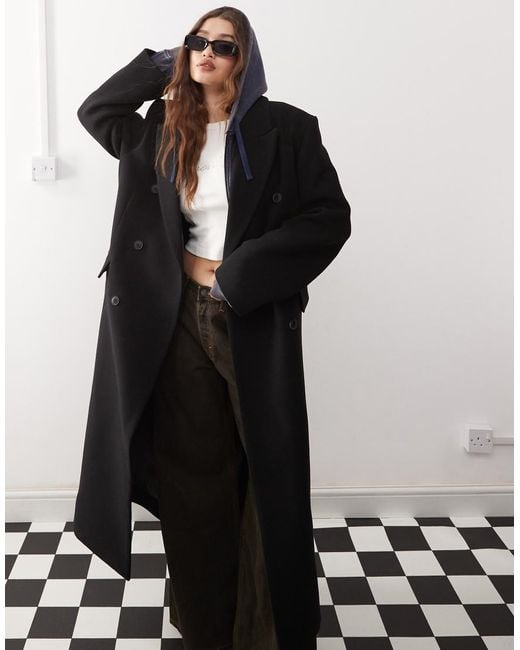 Weekday Black Logan Wool Blend Oversized Double Breasted Coat