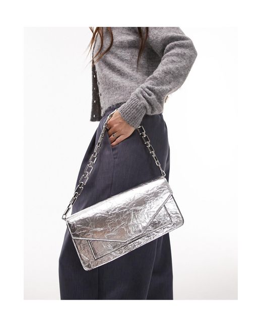 Sabrina Chunky Chain Flap Shoulder Bag in Grey Lyst UK