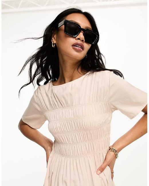Lola May Natural Shirred Midi Dress