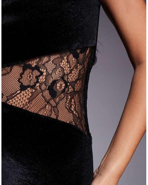 ASOS Black Velvet Maxi Dress With Lace Insert