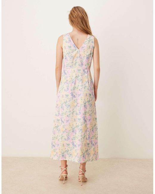 Y.A.S Natural – maxikleid aus satin mit v-ausschnitt und blumenmuster