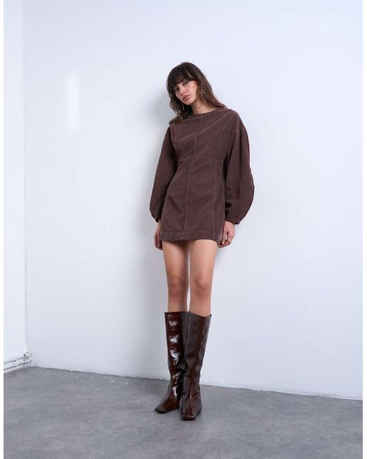 TOPSHOP Brown Denim Ovoid Sleeve Mini Dress