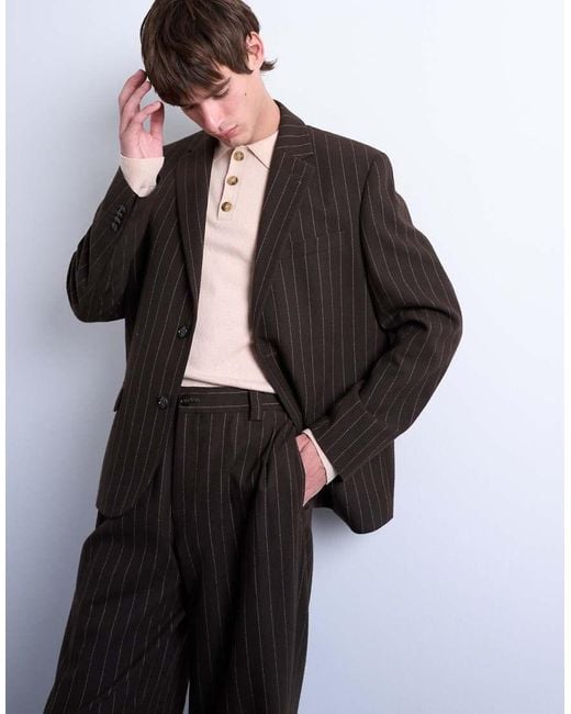 Topman Geplooide Broek Met Wijde Pijpen in het Black voor heren