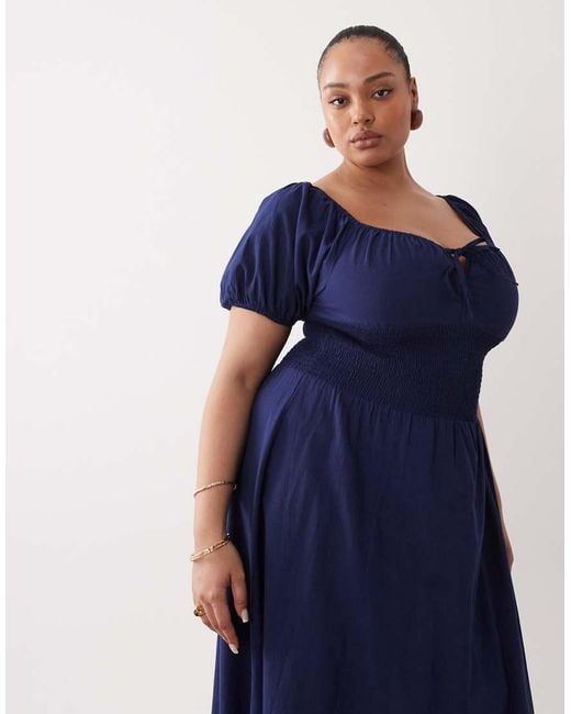 Esmee Curve Blue Puff Sleeve Tie Front Maxi Beach Dress