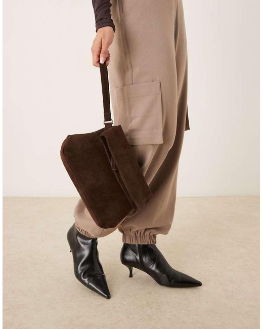 ASOS Brown Suede Clutch Bag With Fold Corner Detail