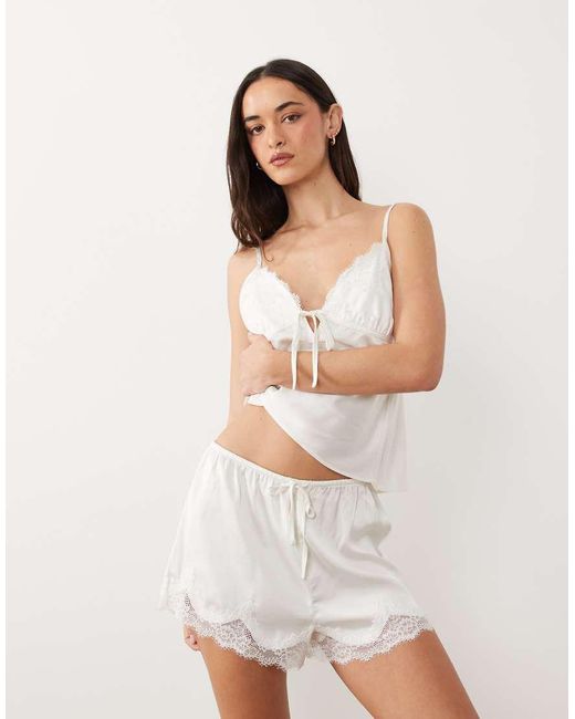 Abercrombie & Fitch White Satin Lace Trim Pyjama Short Co-ord
