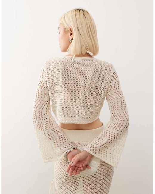 Noisy May Natural Crochet Tie Front Top