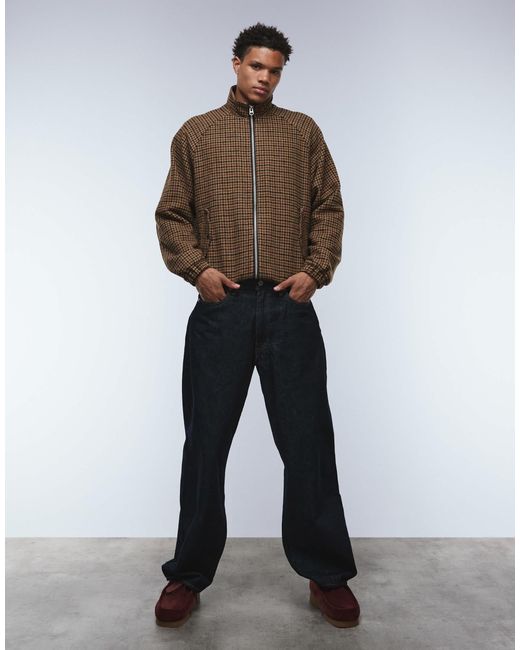 Blouson harrington aspect laine à carreaux - marron ASOS pour homme en coloris Gray