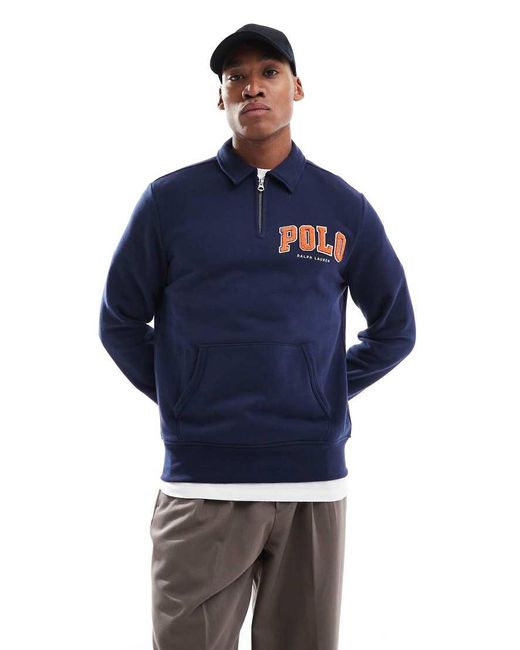 Sudadera De Felpa Con Media Cremallera Y Logo De Aplicación De Chenilla De Polo Ralph Lauren de hombre de color Blue