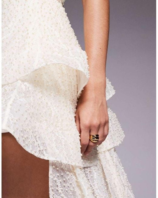 ASOS Purple Halter Neck Ruffle Tiered Mini Dress With Pearl Embellishment