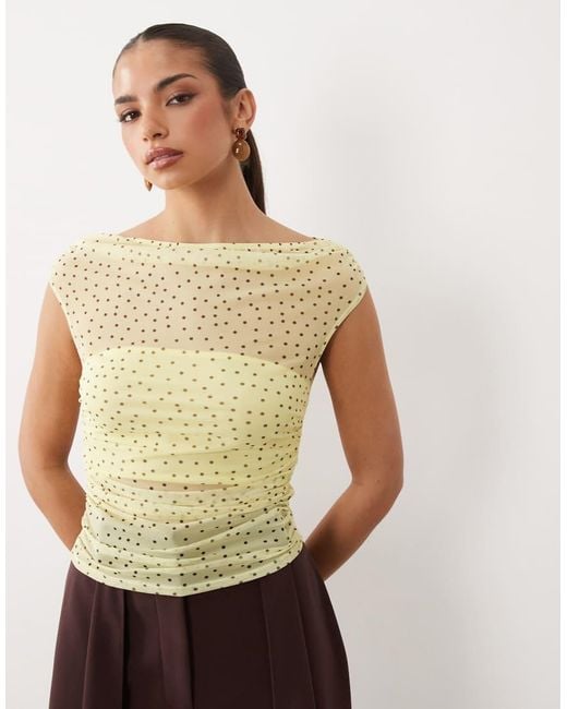 ASOS Multicolor Mesh Gathered Short Sleeve Off Shoulder Top