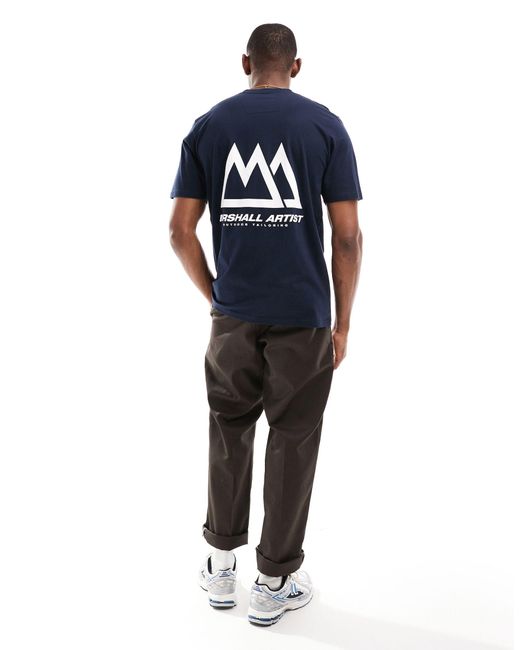 T-shirt navy con stampa di montagne sul retro di Marshall Artist in Blue da Uomo