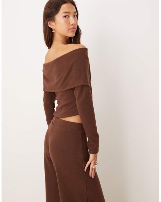 ASOS Brown Supersoft Off Shoulder Top With Hardware Detail Co-ord
