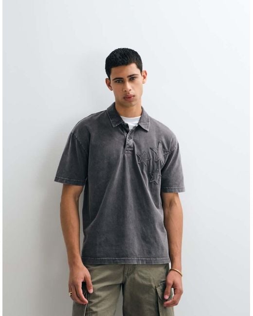 Hollister Gray Boxy Short Sleeve Polo With Star Detail for men