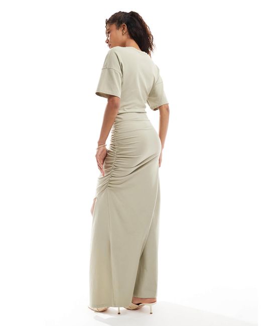 ASOS White Slash Ruched Front T-shirt Maxi Dress