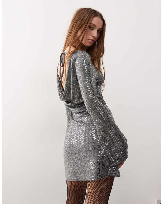 Reclaimed (vintage) Gray Party Sequin Mini Dress With Cowl Back