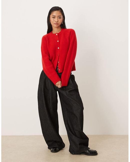 Abercrombie & Fitch Red Crew Neck Button Up Cardigan