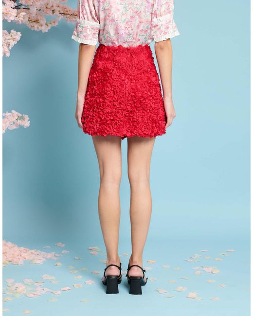Sister Jane Red Floral Textu Mini Skirt