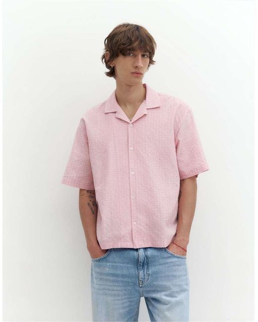 Pull&Bear Pink Short Sleeve Check Shirt for men