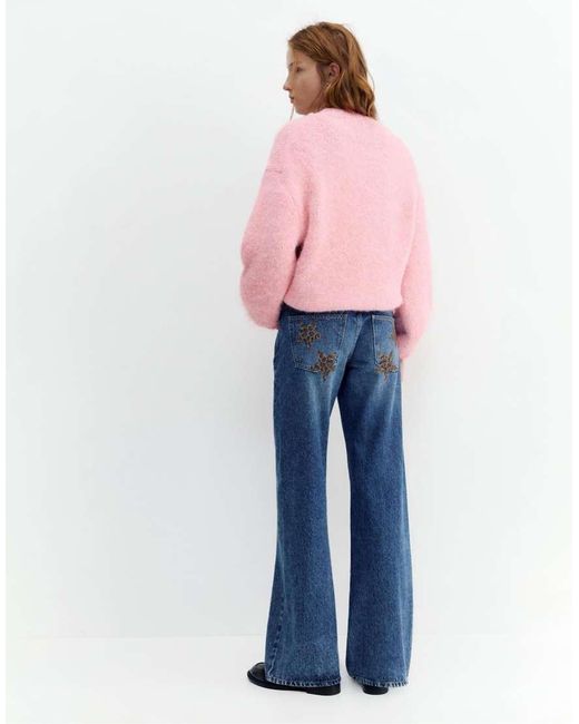 Pull&Bear Blue Low-Rise Straight-Leg Jeans With Stars