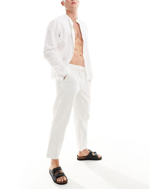Pantalon large aspect lin - écru Pull&Bear pour homme en coloris White