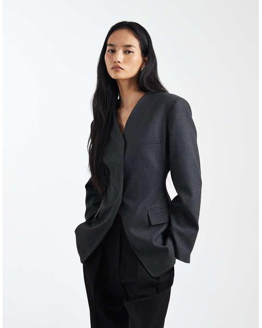ASOS Blue High Break Point Collarless Blazer
